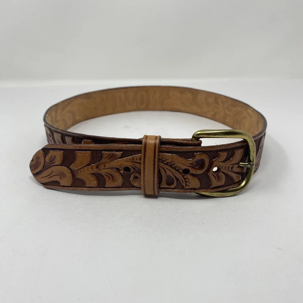 Sakowitz Alton Leather Belt‎ Floral Embossed Tooled Engraved Size 30